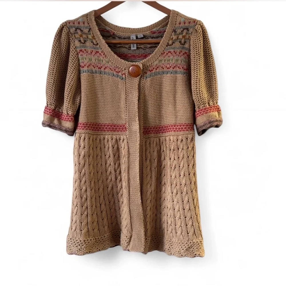 Vintage Caslon Fair Isle‎ Yoke Babydoll Knit Cardigan Cozy Cabincore Size L